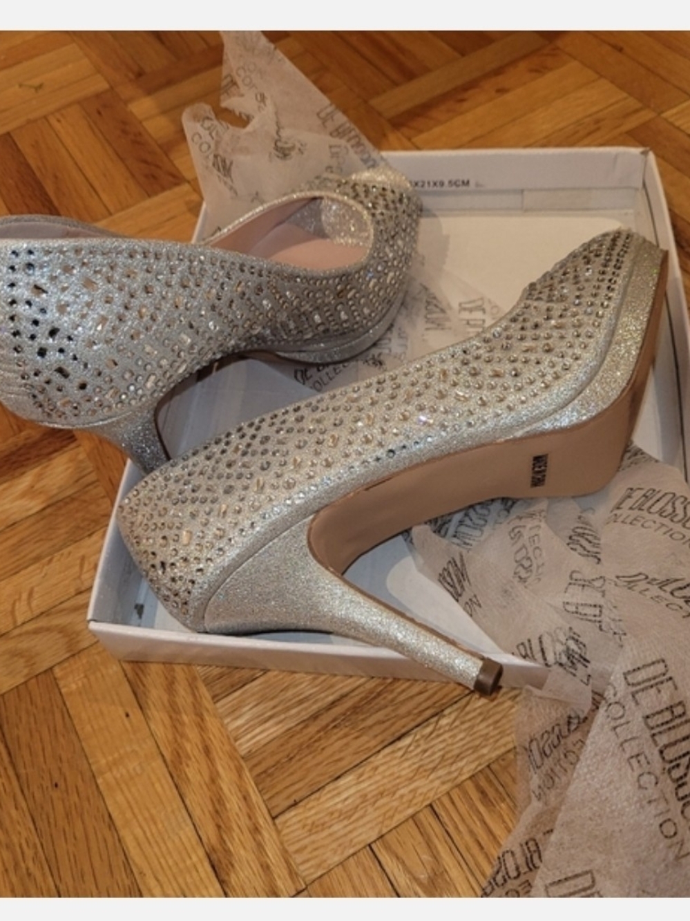 De Blossom Collection Silver Glitter Rhinestone Stiletto Heels